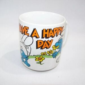 Smurfs Have Happy Day Vintage Coffee Mug Ceramic Cup Ganz Cartoon TV Peyo